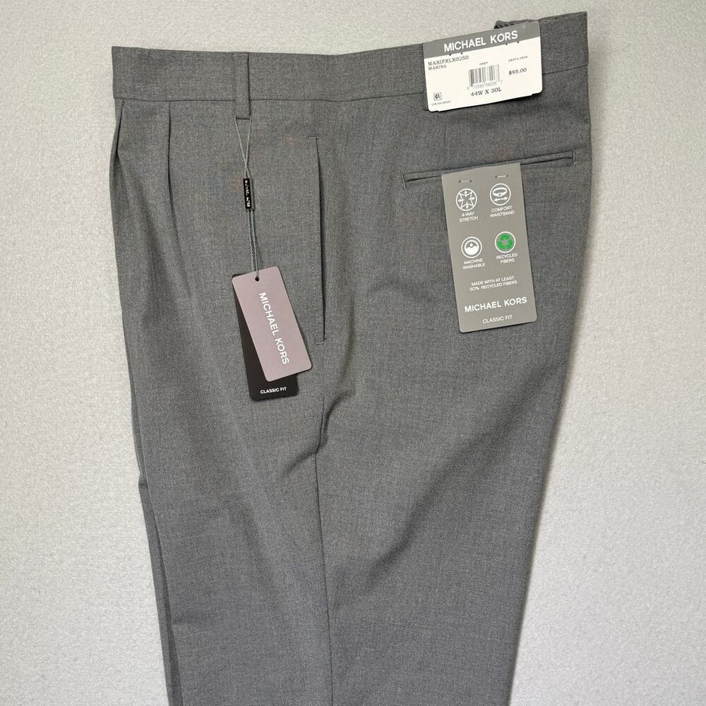 Michael Kors Men's Pleated Solid Classic Fit Pants Gray 44x30 $95